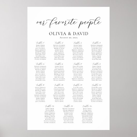 15テーブル私たちお気に入りのの人の座席表 ポスター (正面)