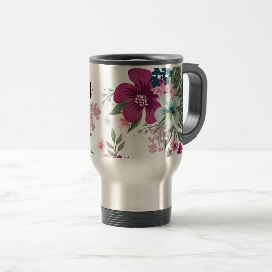 15パーソナライズされたオンスのコーヒーマグ熱帯花 トラベルマグ (正面右)
