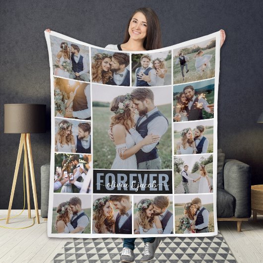 15フォトコラージモノグラム名 フリースブランケット