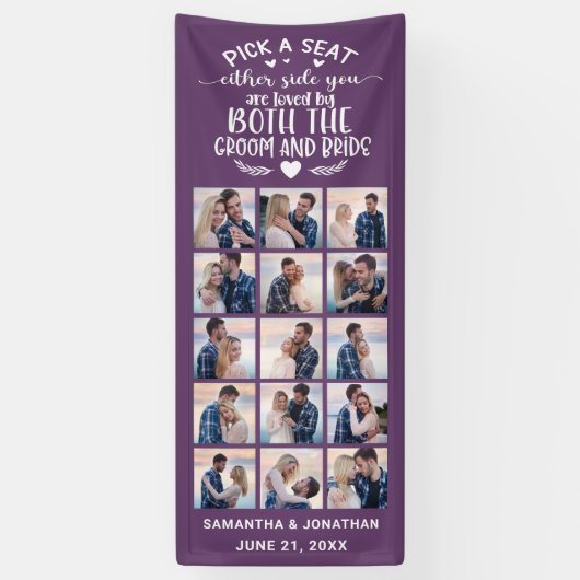 15フォトコラージュ紫ようこそ私たち結婚の 横断幕 (縦)