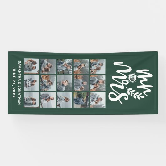 15フォトコラージュ緑とホワイト氏ミセス結婚ズ 横断幕 (横)