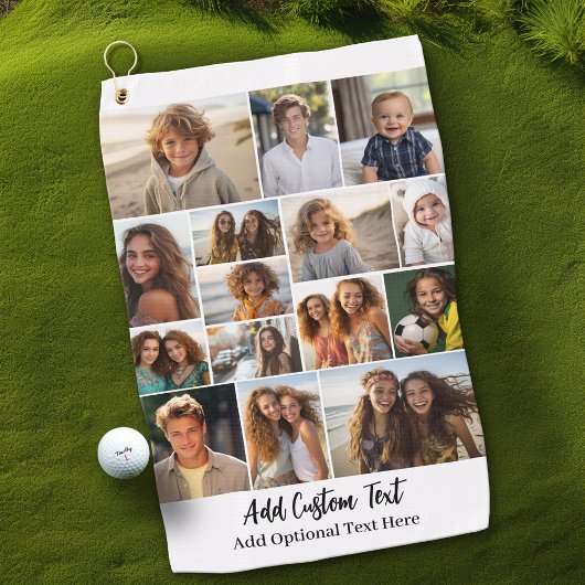 15フォトコラージュ – カスタム文字 – 白黒 ゴルフタオル