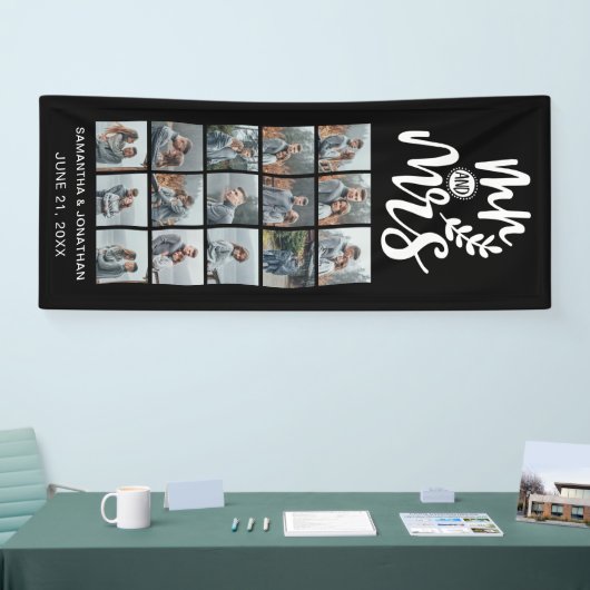 15フォトコラージュMr&Mrsへようこそ結婚 横断幕 (トレードショー)