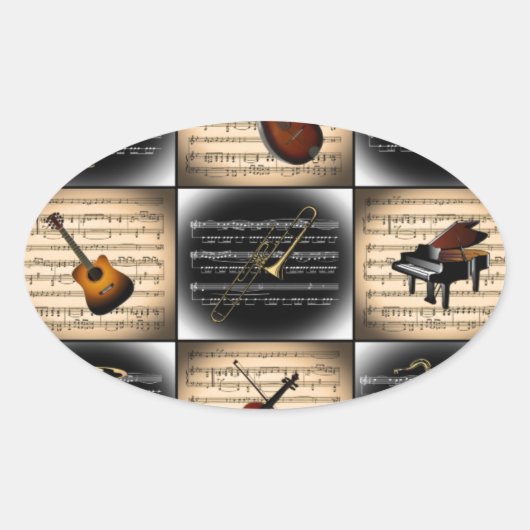 15ミュージカル楽器～楽譜背景 楕円形シール (正面)