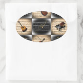 15ミュージカル楽器～楽譜背景 楕円形シール (バッグ)