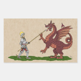 15世紀の聖ジョージとドラゴン 長方形シール