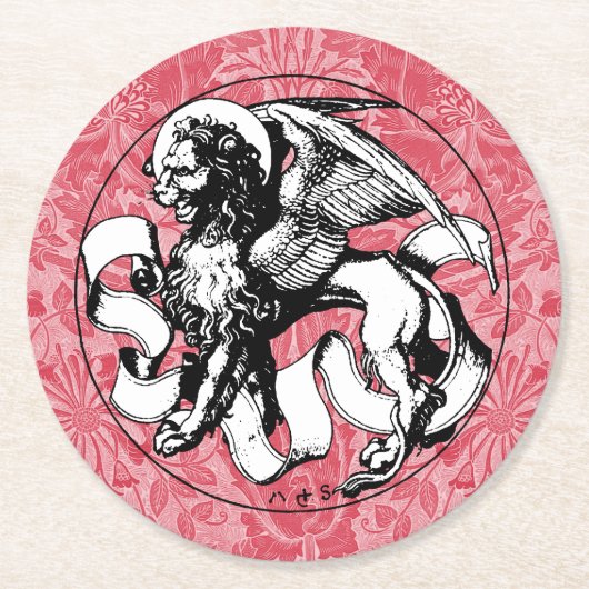 15世紀の聖マークのエンブレムウィングライオン ラウンドペーパーコースター (正面)