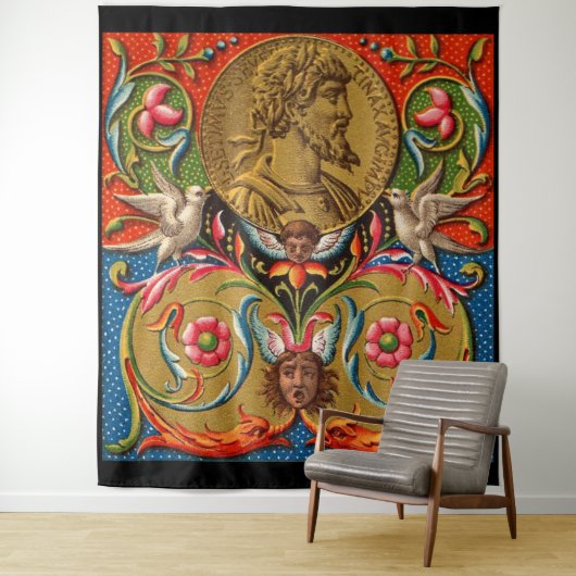 15世紀プリントカエサルの鳥の花など タペストリー (インサイチュ)