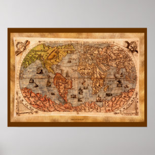 15世紀旧世界地図アート ポスター