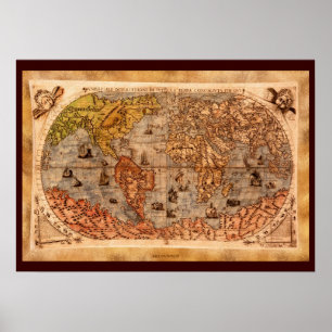 15世紀旧世界地図アート ポスター