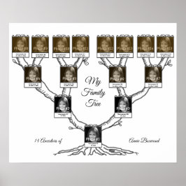 15人の家族の木カスタム写真と文字 ポスター