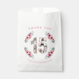 15人目の女の子の誕生日写真コラージュピンクの花 フェイバーバッグ