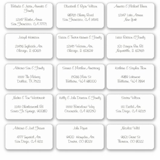 15個のゲスト名アドレス シール (正面)