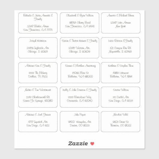 15個のゲスト名アドレス シール (シート)