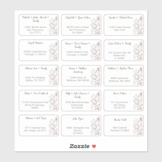 15個のゲスト結婚ネーム・アドレス・ステッカー シール (シート)