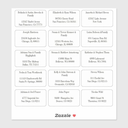 15個のシンプルなゲスト名住所ラベル シール (シート)