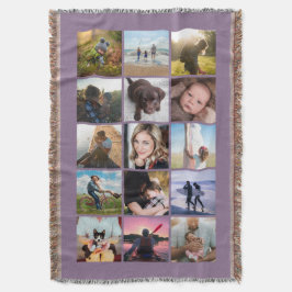 15個の四角い写真をまとめたコラージュ　思い出の品　ラベンダー色 スローブランケット