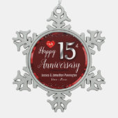 15周年結婚を迎える スノーフレークピューターオーナメント (正面)