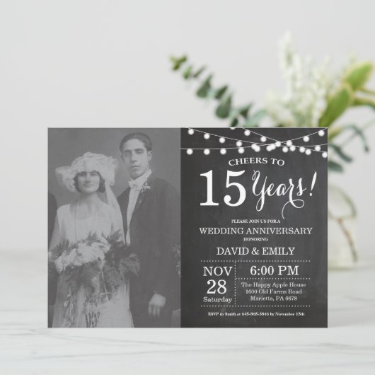 15周年結婚記念日のチョークボード写真 招待状 (スタンド正面)