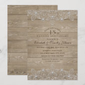 15周年結婚記念日のラスティックウッド ヴィンテージ ラッセル 招待状 (正面/裏面)