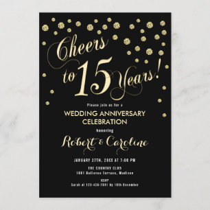 15周年結婚記念日の招待状 - ブラック&ゴールド 招待状