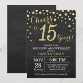 15周年結婚記念日の黒板ブラックとゴールド 招待状 (正面/裏面)