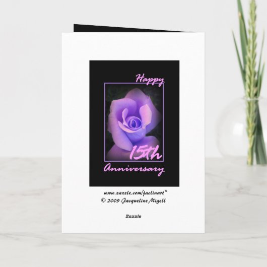 15周年結婚記念日カード 紫のローズバッド カード (裏面)