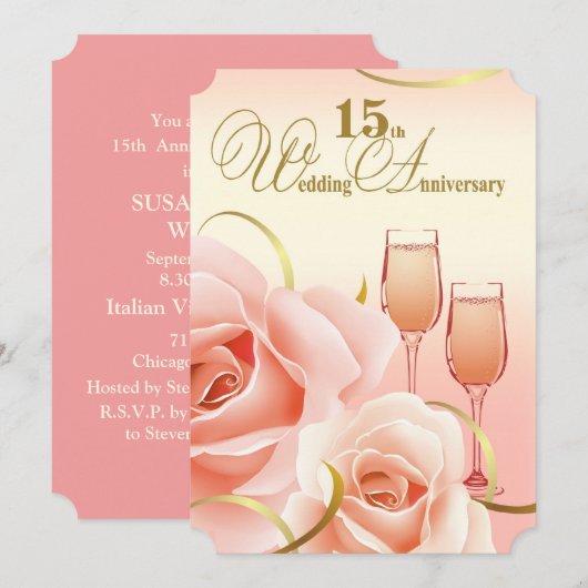 15周年結婚記念日パーティーの招待状 招待状 (正面/裏面)