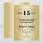 15周年結婚記念日パーティー - ゴールド ブラック 招待状 (正面/裏面)