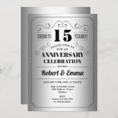 15周年結婚記念日パーティー - シルバー ブラック 招待状 (正面/裏面)