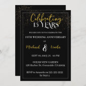 15周年結婚記念日 ブラックゴールド カップル 招待状 (正面/裏面)