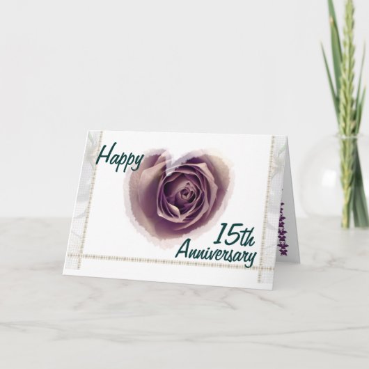 15周年結婚記念日 - 紫のバラのハート カード (正面)