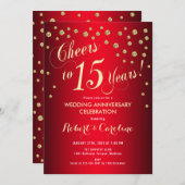 15周年結婚記念日 - 赤と金 招待状 (正面/裏面)