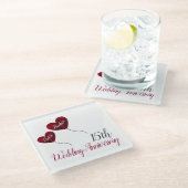 15周年結婚赤いハート風船 ガラスコースター (アングル)