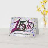 15周年記念の文字とパーティーの紙吹雪 カード (黄色い花)