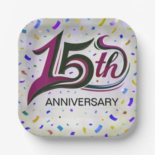 15周年記念パーティー コンフェティ テキスト ペーパープレート (正面)
