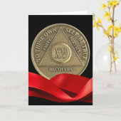 15周年記念日おめでとうAAコイン 赤いリボン カード (黄色い花)