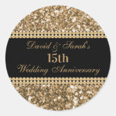 15周年記念結婚お祝い金ゴールドグリッター ラウンドシール (正面)