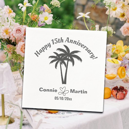 15周年記念結婚の椰子の木 スタンダードカクテルナプキン