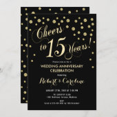 15周年記念結婚招待状 – ブラック&金ゴールド 招待状 (正面/裏面)