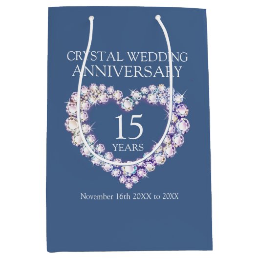 15周年記念結婚結晶ハート写真 ミディアムペーパーバッグ (正面)