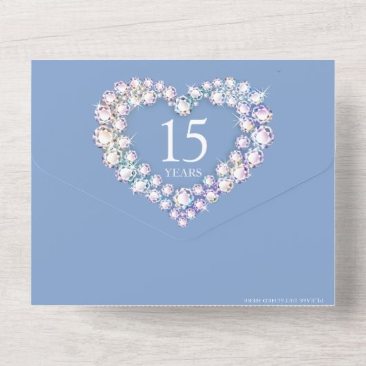 15回結晶の記念結婚写真用ライトブルー オールインワン招待状 (裏面)