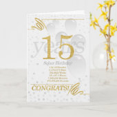 15年ソバー誕生日フェイク金ゴールドグリッター カード (黄色い花)