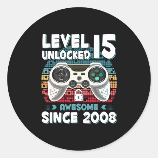 15年BDayソンボーイおもしろいゲーマー15th 15歳誕生 ラウンドシール (正面)