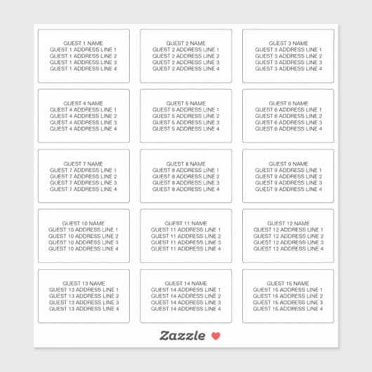 15招待状封筒のゲスト名と住所 シール (シート)