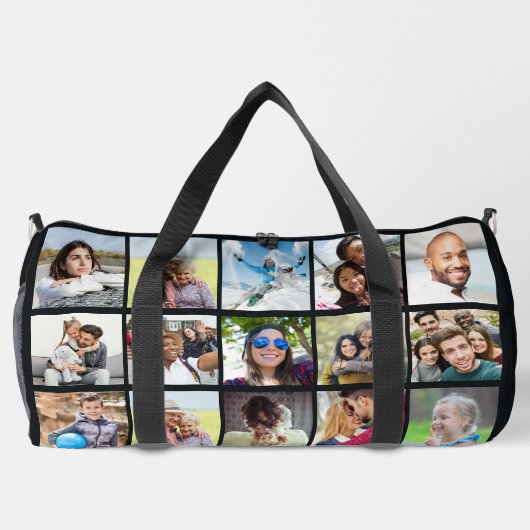 15枚の写真と名前のカスタム ダッフルバッグ (裏面)