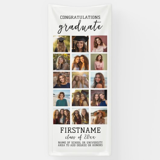 15枚の写真コラージュ　卒業式　モダン　ミニマル　ホワイト 横断幕 (縦)