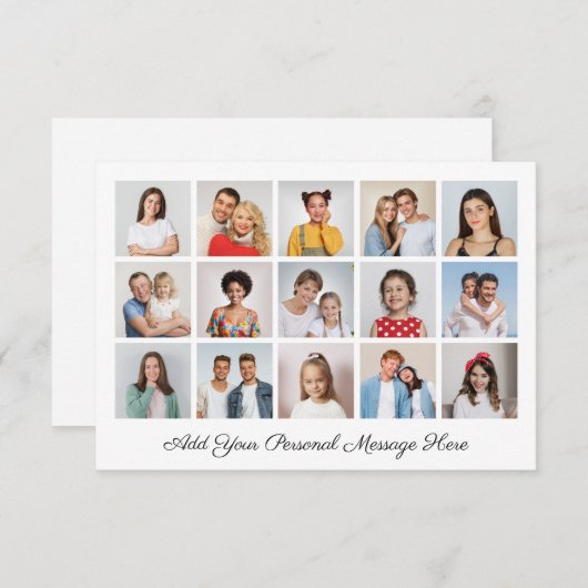 15枚の写真コラージュ 自分のメッセージを追加 ノートカード (正面/裏面)