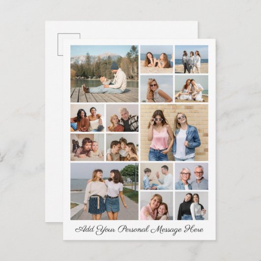 15枚の写真コラージュ 自分のメッセージを追加 ポストカード (正面/裏面)