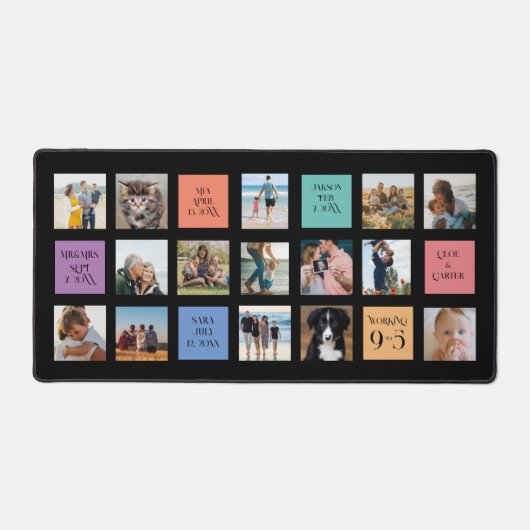 15枚の写真、6色のブロック（黒） デスクマット (正面)